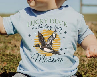 Duck 1st Birthday Shirt One Lucky Duck Birthday Boy Outfit Mallard Duck Hunting Theme BDay Party Custom Baby Boy Shirt Personalized Duck Tee