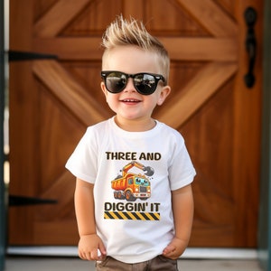 Toddler Boy Construction Crew Birthday Party T-Shirts Dump Truck Party Boys 3rd Birthday Outfit 3 Years Old Gift Excavator Shirt Third BDay