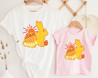 Bunny Theme Matching Family Birthday Party Shirts, Some Bunny Is Two 2nd Birthday Outfit, Retro Easter Birthday Shirt, Mommy and Me Matching