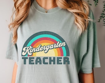 Kindergarten Teacher Shirt, Retro Teacher Tee, Comfort Colors Shirt, Back To School Shirt, Teacher Gift, Rainbow Teacher Shirt, New Teacher