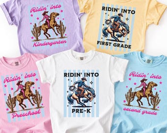 Custom First Day Of School Shirts Boy Girl Kids Back To School Tees Western Cowboy Cowgirl Outfits