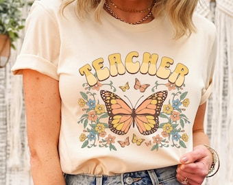 Teacher Shirt, Teacher Gift, Retro Teacher Shirt, Teacher Butterfly Shirt, Back To School, First Day of School, Elementary Teacher, Teaching