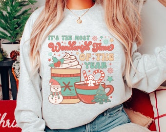 It's The Most Wonderful Time Of The Year Sweatshirt, Retro Christmas Shirt, Christmas Coffee, Family Christmas Sweater, Cute Holiday Shirt