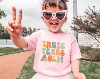 Toddler Girl Birthday Party Shirt 3 Years Old Birthday T-Shirt Retro 3rd Birthday Outfit Gift For 3 Year Old I'm Three Cake Shirt Boy Third