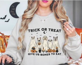 Halloween Dog Sweatshirt, Halloween Ghost Dog Sweater, Retro Spooky Season Ghost Sweatshirt, Ghost Dog Shirt, Trick or Treat, Halloween Gift
