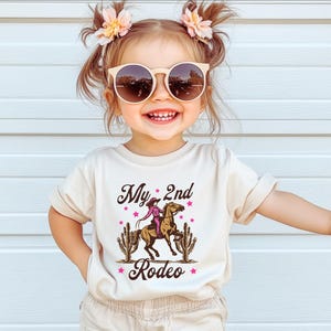 2nd Birthday Girl Shirt My 2nd Rodeo Party TShirt Cowgirl Themed 2 Years Old Birthday Second Rodeo Outfit Western Horse Shirt Toddler Gifts image 2