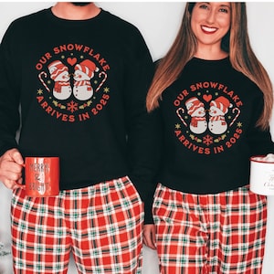 Matching Couples Christmas Pregnancy Reveal Sweatshirt, Holiday Pregnancy Announcement Sweater, Couple Pajama, Expectant Mom Gift, Snowman