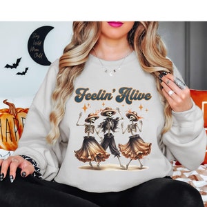 Dancing Skeletons Sweatshirt, Retro Halloween Sweatshirt, Fall Sweatshirt, Spooky Season, Skeleton Sweater, Funny Skeleton Shirt, Fall Vibes