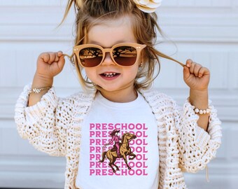 Girls Back To School Shirt Preschool First Day Of School Outfit Toddler Cowgirl Horse T-Shirt Country Western Tee 2 3 4 Year Old Niece Gift
