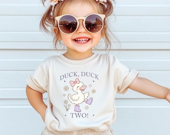 Duck 2nd Birthday Shirt Girls Second Birthday Outfit Duck Themed Party Tee Toddler Girl TShirt 2 Years Old Granddaughter Gift Two T-Shirt