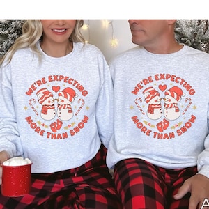 Christmas Baby Reveal Sweater Holiday Pregnancy Announcement Sweatshirt Snowman Winter Maternity Outfit Couple Pajama Expectant Mom Gift PJs