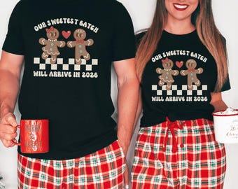 Couples Christmas Pregnancy Reveal Shirts Holiday Pregnancy Announcement T-Shirt xmas Matching Couple Pajamas Winter Baby Coming Gingerbread
