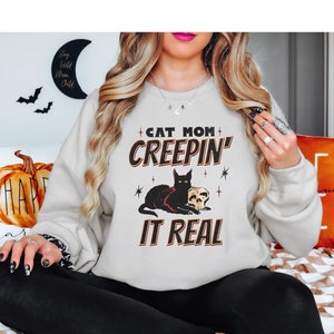 Halloween Sweatshirt, Black Cat Halloween Sweatshirt, Cat Mom Sweatshirt, Cat Mom Gift, Goblincore, Goth, Cat Lover Gift, Fall Sweatshirt