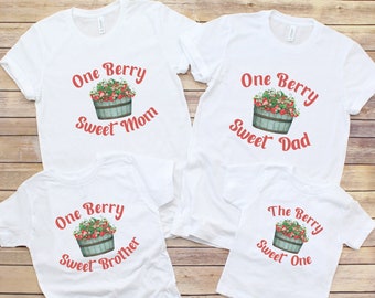 Matching Birthday Shirts Berry Sweet One Family Party T-Shirts Berry 1st Birthday Outfit Strawberry Theme Baby Girl First BDay Tee Mom Dad