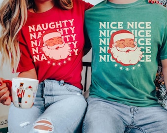 Couples Christmas Shirts Santa Family Shirts Funny Couple Pajamas Comfort Colors Tee His and Hers PJs Girlfriend Boyfriend Holiday xmas Gift