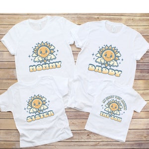 1st Trip Around the Sun Matching Birthday Family Party Shirt, Here Comes the Son First Bday T-Shirt, Sun Theme Birthday Outfit Baby Boy Girl
