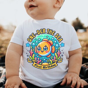 ONEder the Sea First Birthday Shirt Ocean Birthday Tee Mermaid BDay Under The Sea T-Shirt Sea Animal Theme 1st Birthday Outfit Baby Boy Girl