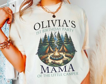 Camping First Birthday Shirts Mama Daddy Family Matching Camper 1st Birthday Outfits Toddler Boy Girl Camp Theme BDay Party Custom Campout