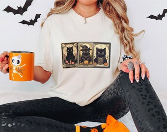 Tarot Card Shirt, Black Cat Tarot, Witchy Shirt, Black Cat Halloween Shirt, Comfort Colors Halloween TShirt, Vintage Fall, Spooky Black Cat