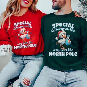 Couples Christmas Pregnancy Announcement Sweatshirts Funny Baby Reveal Sweaters XMAS Matching Couple Pajamas Maternity Shirt Mom To Be Gift