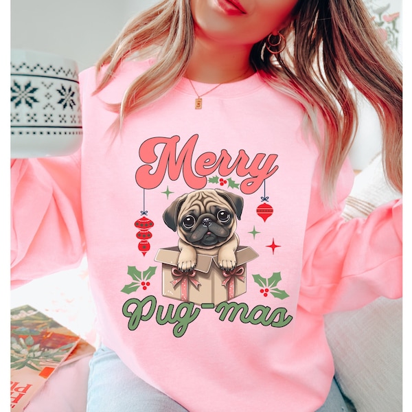 Pug Christmas Sweatshirt, Merry Pugmas, Pug Gift, Christmas Dog Sweater, Holiday Apparel, Pug Mom Shirt, Dog Lover Gift, Pet Owner xmas Gift