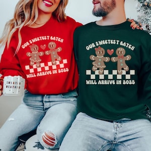Couples Christmas Pregnancy Announcement Sweatshirt, Funny Pregnancy Reveal Shirts, Baby Announcement Sweaters, xmas Matching Couple Pajamas