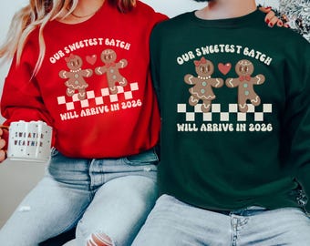 Couples Christmas Pregnancy Announcement Sweatshirt, Funny Pregnancy Reveal Shirts, Baby Announcement Sweaters, xmas Matching Couple Pajamas