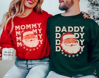 Matching Couples Christmas Sweatshirts, Mommy Sweater, Daddy Shirt, Couple Pajama, Pregnancy Reveal Shirts, Holiday Apparel, xmas Gift Idea