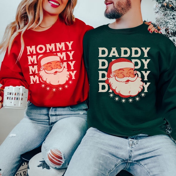 Matching Couples Christmas Sweatshirts, Mommy Sweater, Daddy Shirt, Couple Pajama, Pregnancy Reveal Shirts, Holiday Apparel, xmas Gift Idea