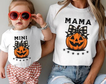 Conjuntos familiares a juego para Halloween, camisetas de mamá minicalabaza, camisetas de otoño para mamá y yo, regalo espeluznante para el primer cumpleaños de mamá e hija, Jack O Lantern
