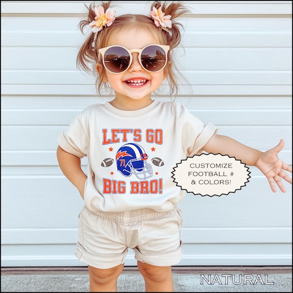 Girls Football Shirt Kids Game Day TShirt Little Sister Custom Football Number Tee Toddler Baby Youth Football Outfit Personalized Gift Blue