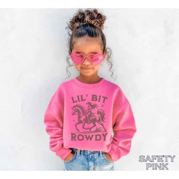 Lil' Bit Rowdy Girls Cowgirl Sweatshirt First Rodeo Birthday Outfit Horse Lovers Shirt Western Sweater Kids Granddaughter Gift Barrel Racing