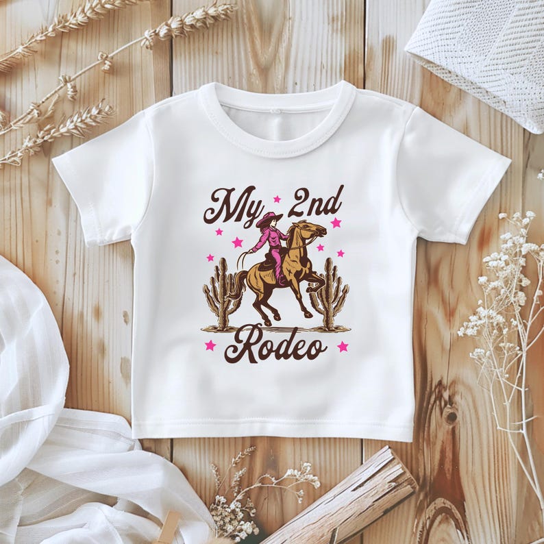 2nd Birthday Girl Shirt My 2nd Rodeo Party TShirt Cowgirl Themed 2 Years Old Birthday Second Rodeo Outfit Western Horse Shirt Toddler Gifts image 6