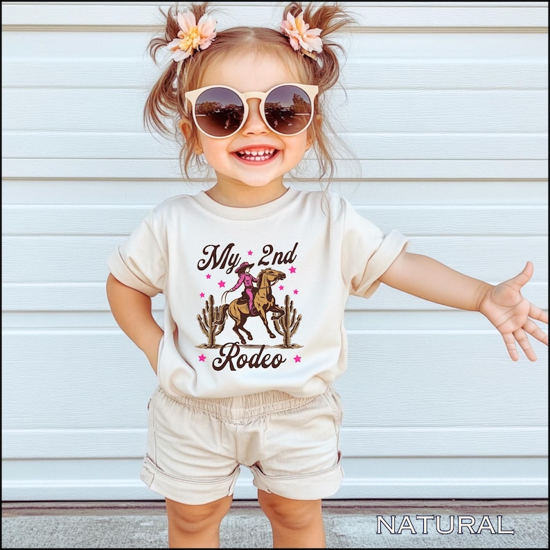 2nd Birthday Girl Shirt My 2nd Rodeo Party TShirt Cowgirl Themed 2 Years Old Birthday Second Rodeo Outfit Western Horse Shirt Toddler Gifts image 2