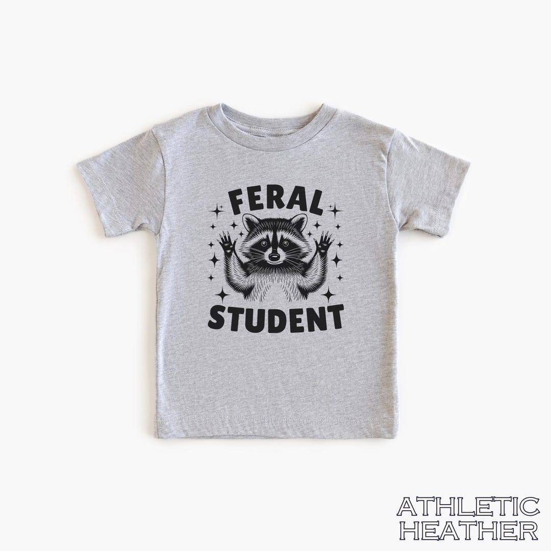 Funny Back to School Shirt Feral Student Kids Raccoon Tshirt First Day ...