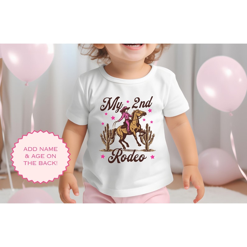 2nd Birthday Girl Shirt My 2nd Rodeo Party TShirt Cowgirl Themed 2 Years Old Birthday Second Rodeo Outfit Western Horse Shirt Toddler Gifts image 7