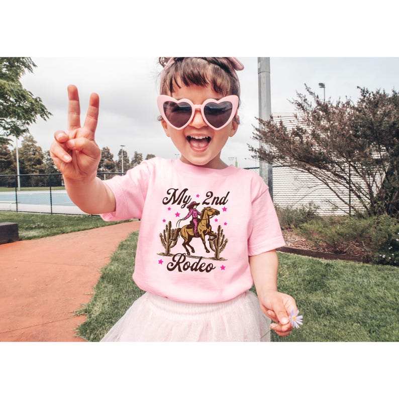 2nd Birthday Girl Shirt My 2nd Rodeo Party TShirt Cowgirl Themed 2 Years Old Birthday Second Rodeo Outfit Western Horse Shirt Toddler Gifts image 3