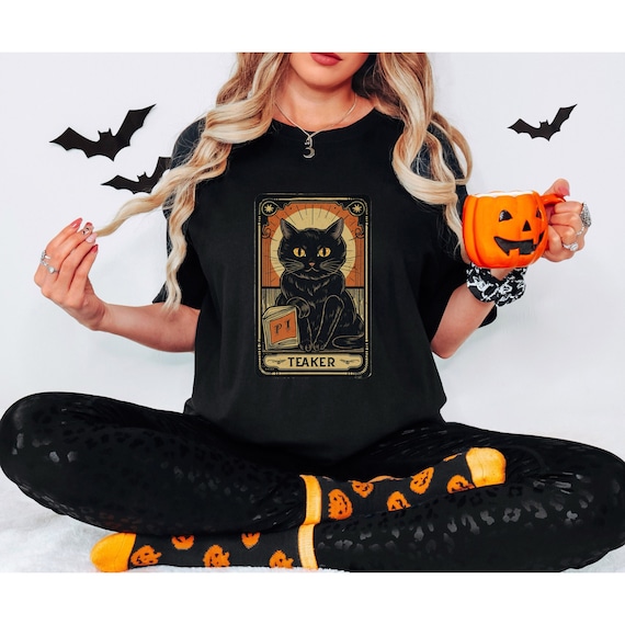 Tarot Card Shirt, Black Cat Halloween Shirt, Witchy Shirt, Comfort Colors Halloween TShirt, Spooky Black Cat, Fall Cat Shirt, Black Cat Tee