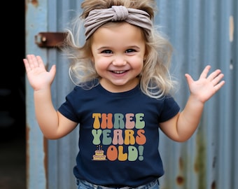 3 Years Old Birthday Shirt Girls Retro 3rd Birthday T-Shirt Gift For 3 Year Old I'm Three Cake Shirt Boy Third BDay Tee Third Birthday Shirt