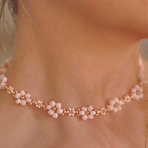 Tilda Pink Flower Beaded Necklace