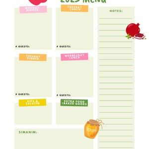 Rosh Hashana 2025 Menu and Prep Planner with Shopping List Organizer!