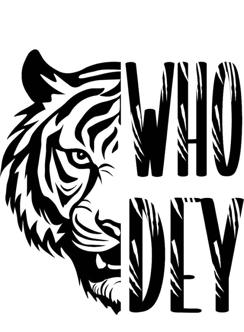 Puede incluir: Dise&ntilde;o gr&aacute;fico en blanco y negro que presenta la cara de un tigre a la izquierda y las palabras "WHO DIY" a la derecha. La cara del tigre est&aacute; detallada con rayas y rasgos faciales. El texto est&aacute; en una fuente audaz y estilizada.