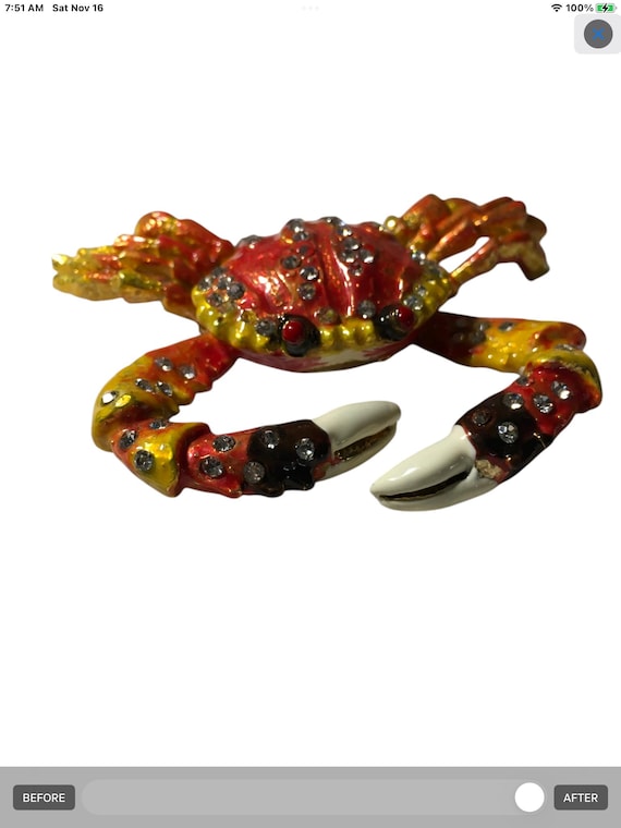 Vintage crab trinket pill box, crab collectible, … - image 6