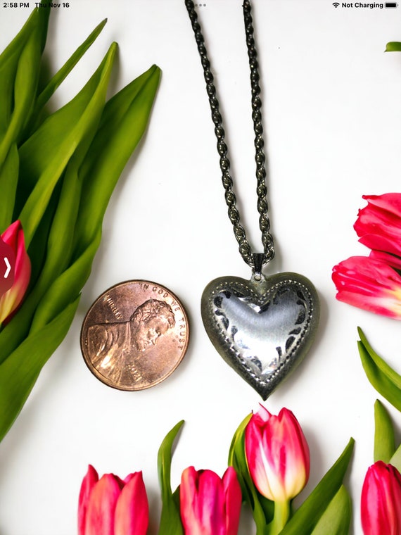 Vintage sterling heart necklace, signed heart nec… - image 7