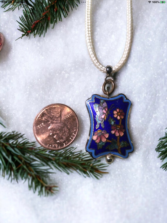 Vintage blue butterfly necklace, butterfly pendant