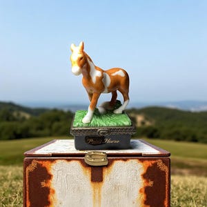 Målad hästprydnadsask, hästälskare, hästpresent, phb-samlingar, hästsmycken, smyckesask