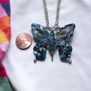 Abalone butterfly necklace, large butterfly, butterfly jewelry, butterfly gift, abalone shell,