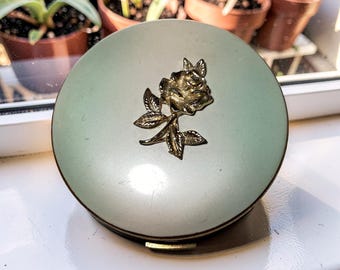 Vintage 1950s DuBarry cloudsilk compact with mirror and floral design