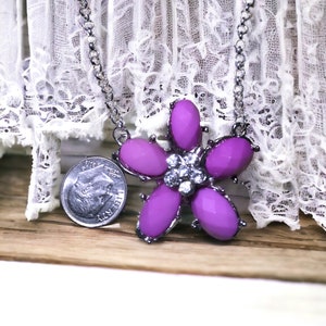 Purple flower necklace, crystal necklace, handmade necklace, flower necklace, flower jewelry, flower pendant, handmade jewelry