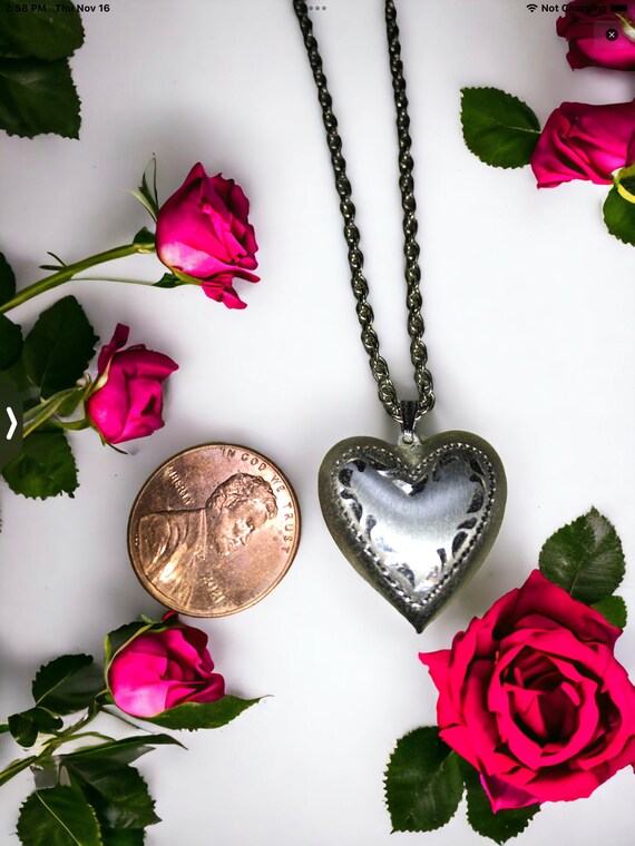 Vintage sterling heart necklace, signed heart nec… - image 8